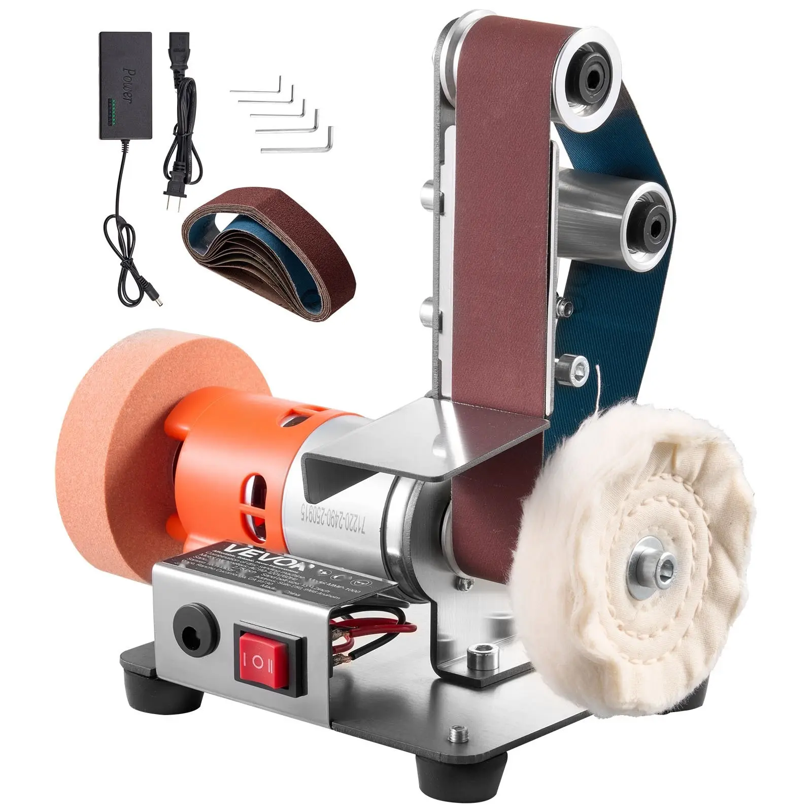 3-In-1 Mini Belt Sander And Grinder Set, 13 X 1.2 Inch Sanding Belt, 2.75 Inch Grinding & Polishing Wheel, 7-Speed Adjustable With Forward/Reverse, Ideal For Woodworking, Jewelry Making, Knife Sharpening