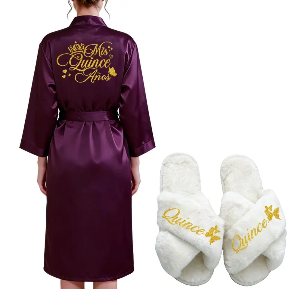 Mis XV Mis Años Long Sleeve Bathrobes Quince Shoes Bathrobe Mama de la Quinceañera Robe Mis 15 Birthday Robes