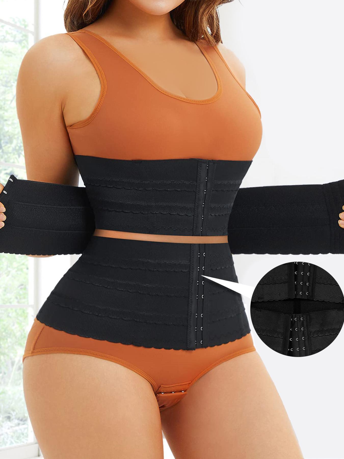 Women's Solid 3-sectional Hook & Eye Waist Trainer, High Stretch Tummy Control Corset for Daily Wear, Women Shapewear Clothes Halloween dailydrip comfyessentials midsize tiktokshopbacktoschool