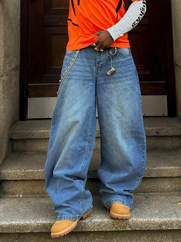 Men's New Fashion Regular Fit Jeans, Casual All-Season Washed Denim Long Pants, Classic Style, Zipper Fly, Plain Pattern