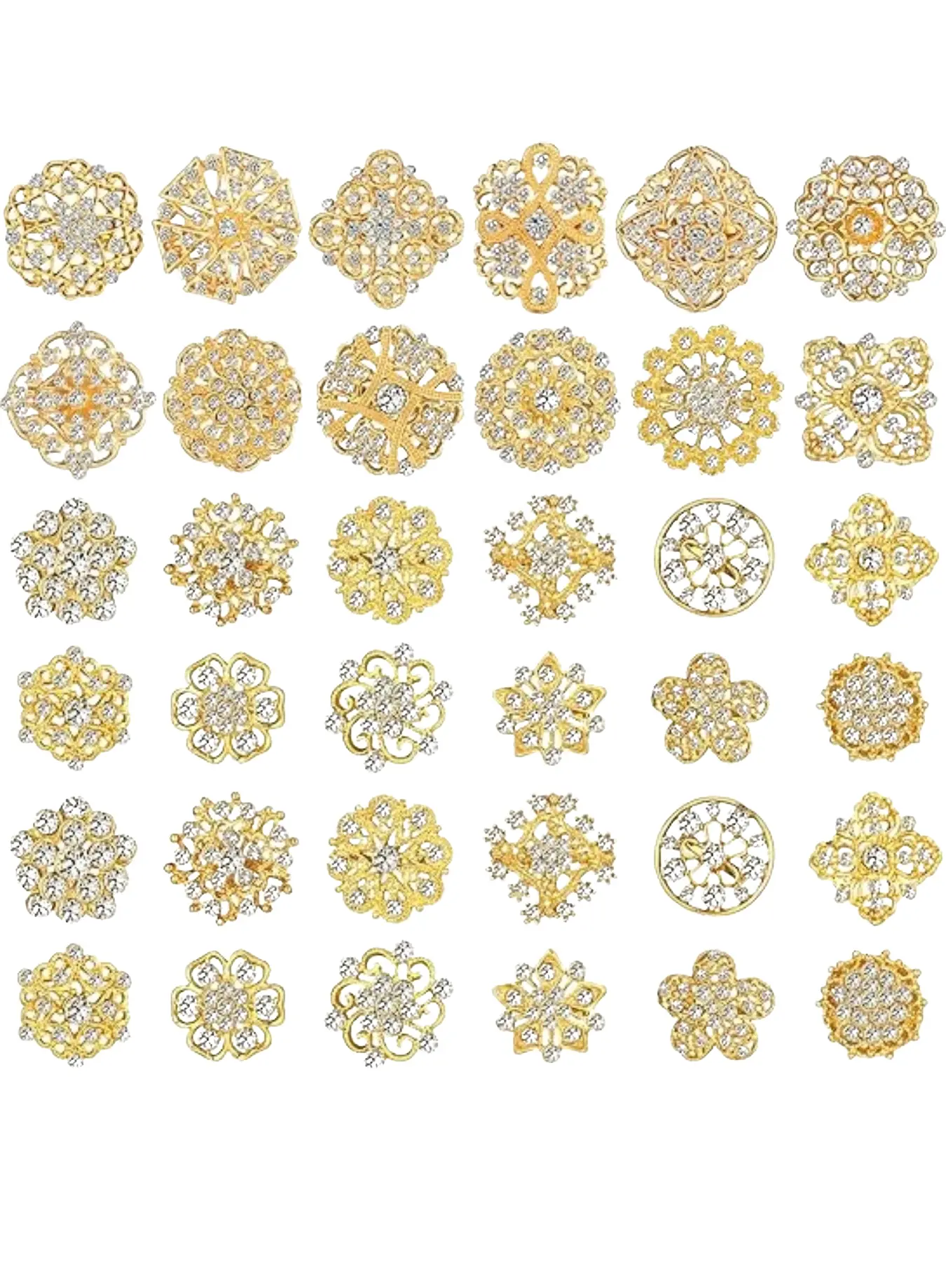 36 Pcs Mixed Rhinestone Brooches, Floral Lapel Pins for Women, Boho Style, Random Print, All Seasons, DIY Wedding Bouquet Pins