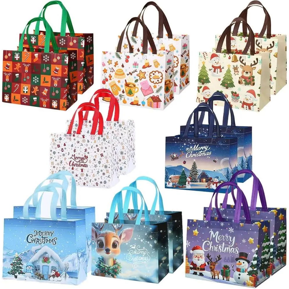 16 Pack Christmas Tote Bags with Handles,Christmas  bags Ideal for Holiday Gifting