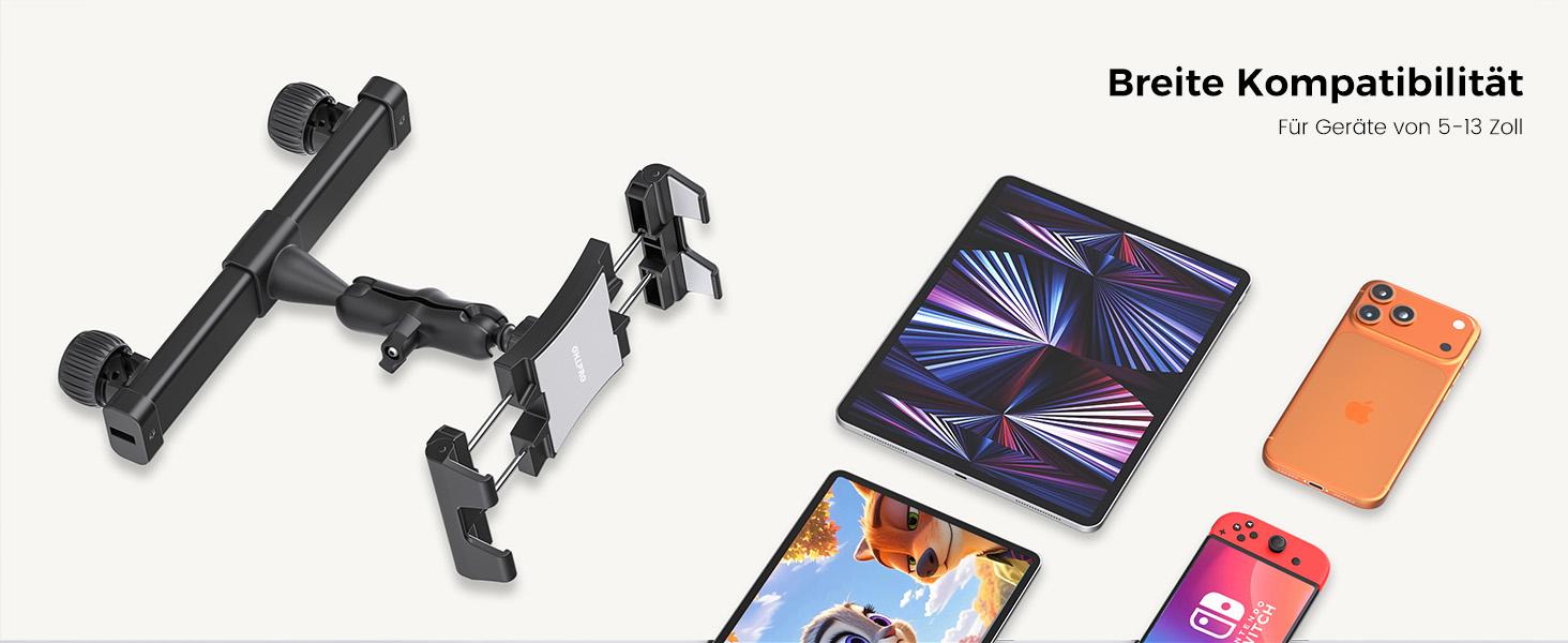 OHLPRO Tablet Holder Car Headrest [Ball Bearing Arm + Metal Folding Clamp] Universal Car Tablet Holders Travel Accessories Children Compatible with All 5-13 Inch iPad Mobile Phones Switch Sumsung