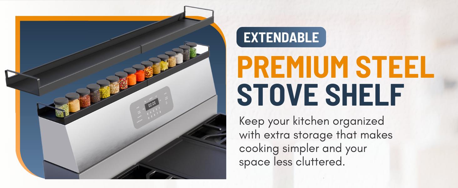 Extendable Steel Over the Stove Shelf for Back of Stove (16 to 30 Inches) Magnetic Stove Top Shelf for Kitchen Stove, Over Stove Shelf for Back of Stove - Over the Stove Spice Rack Shelf: Home & Kitchen
