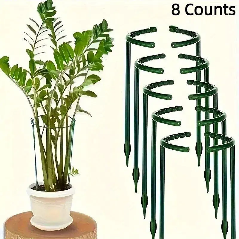 8 Pcs Semi-Circular Plant Support Stakes, Flexible Adjustable Height, Bonsai Gardening Supplies, Greenhouse, Indoor Houseplants, Climbing Plants, Garden Essentials, Plant Stakes For Indoor Plants