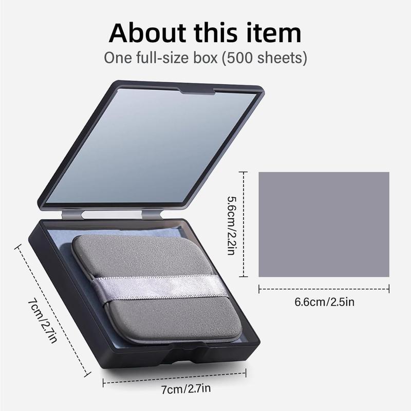 Portable Oil Absorbing Face Paper with Mirror & Puff, 500pcs/set Oil Control Face Paper, Makeup Blotting Paper for Oily Skin, Facial Makeup Tool