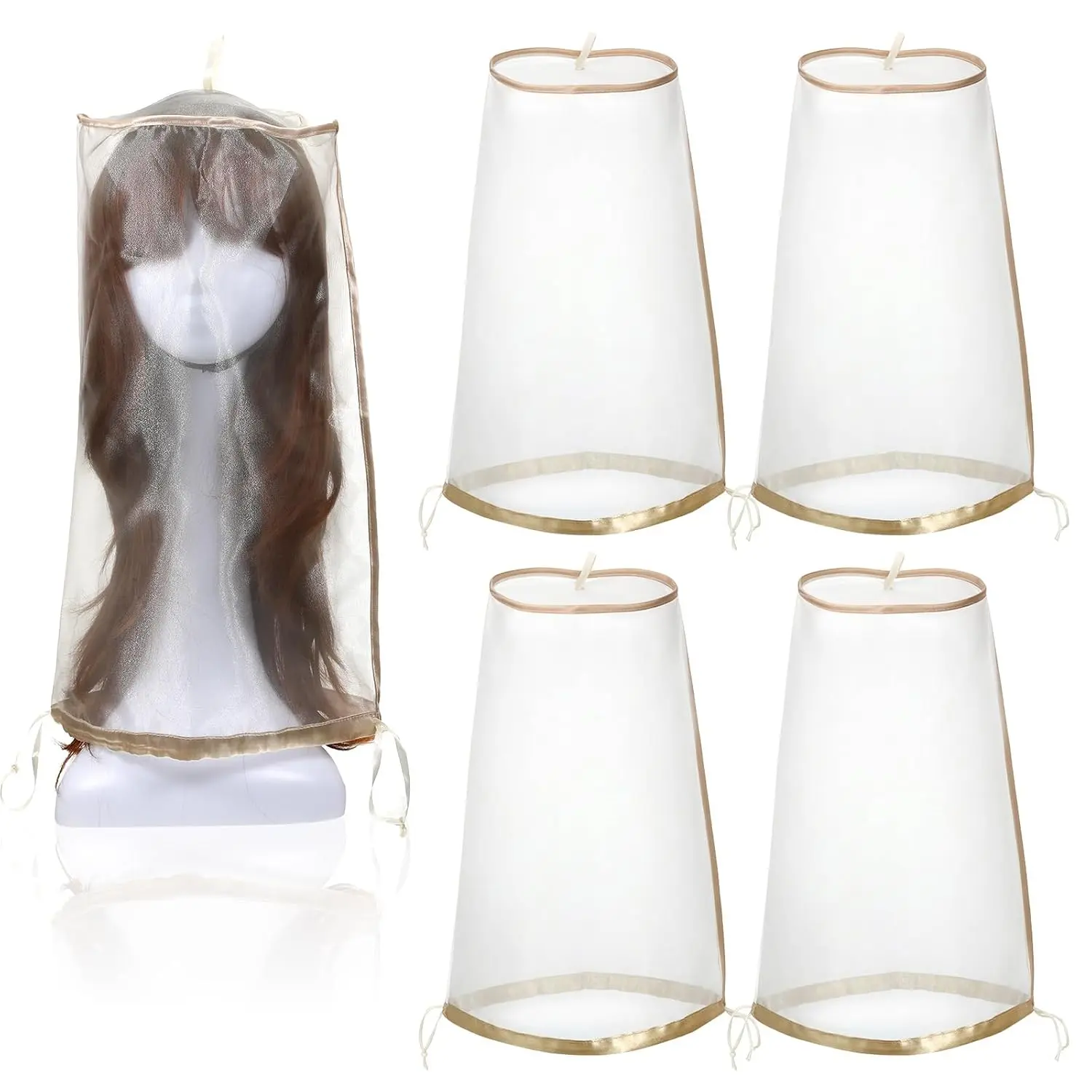 4 count Wig Storage Bags, Wig Storage for Multiple Wigs, Wigs Bag with Drawstring, Portable Travel Organizer for keep from Dirt Dust Hair Salon Accessories (Beige 19.7 in)