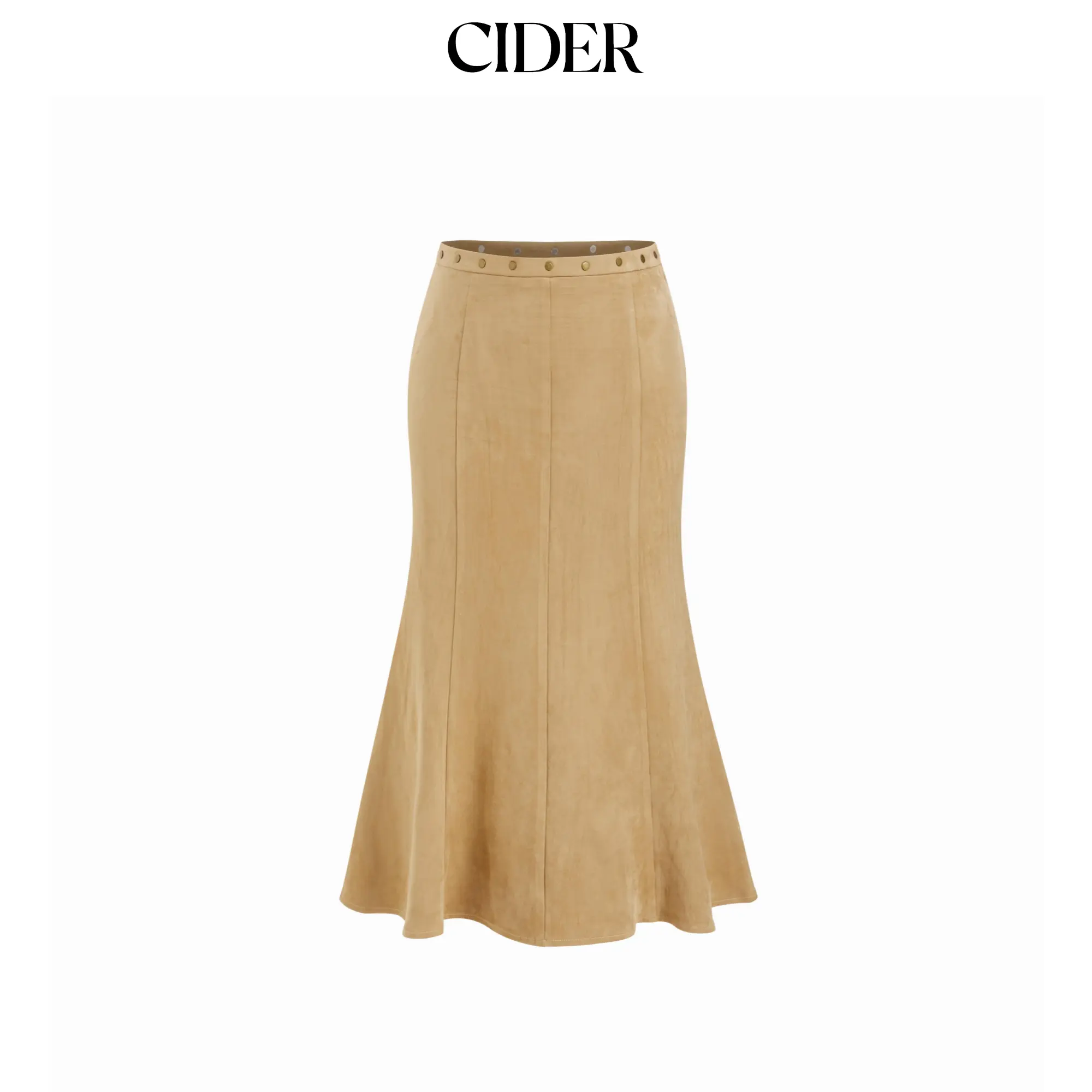 Cider Suede Mid Rise Metal Detail Mermaid Midi Skirt