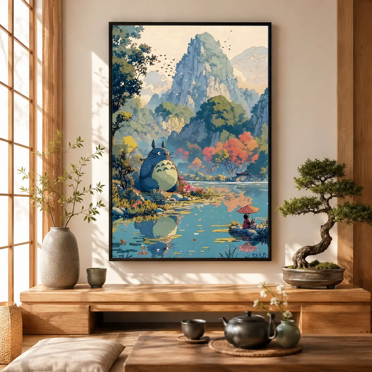 My Neighbor Totoro Anime Poster, Totoro Studio Ghibli Art Print Anime Posters, Canvas Wall Art Print, Japanese Anime Room Decor for Bedroom Dorm Office Nursery, Cute Movie Wall Decor, Gift for Anime Fans