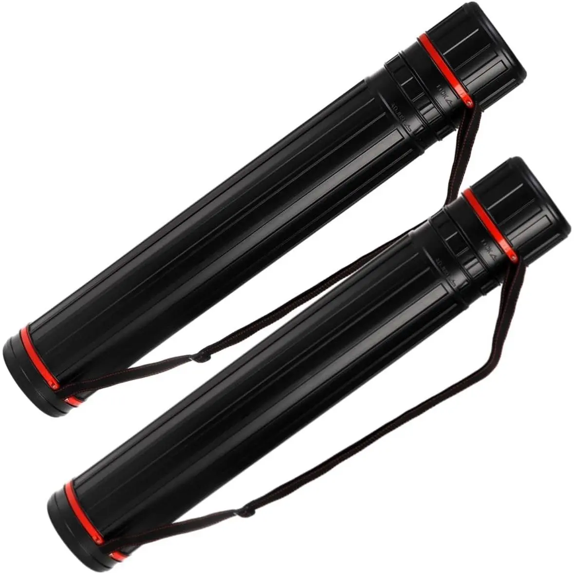 2 Pack Extendable Poster Tube, Round Black Telescoping Art Drafting Tube, Expand from 30.3" to 52", Plastic Blueprint Document Storage Holder Cases with Strap for Carrying Artworks Scrolls