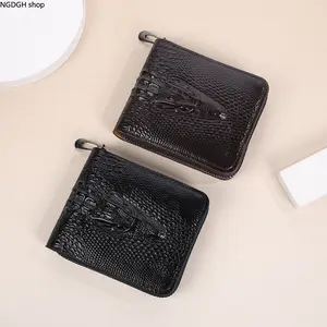 Men's Alligator Texture Zipper Coin Wallet - Chic Black Faux Leather Compact Bifold Purse with Secure Snap, Multiple Compartments, Soft Comfortable Thin Profile for Work, Urban Daily Use, Mens Wallet