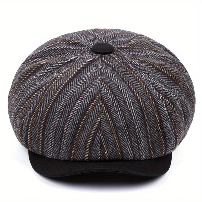 Fashion High Quality Luxury Navy Blue Herringbone Newsboy Cap Unisex Casual  Beret Octagonal Hat Detective Hats Retro Flat Cap