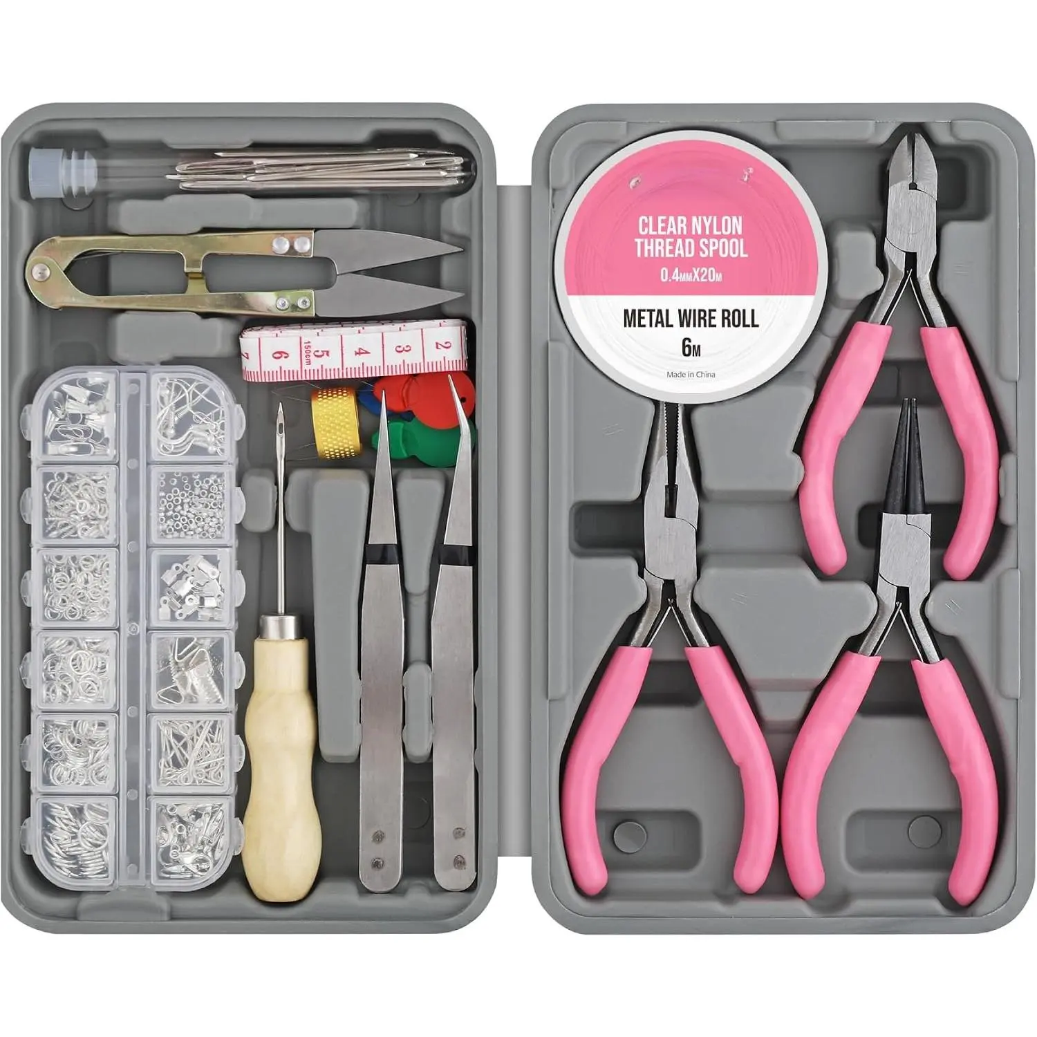 Making Supplies Kit for Adults with Findings Accessories | 17 count, findings storage box, pliers and wires included, bracelet and earring projects, creative repairs, sorted accessories