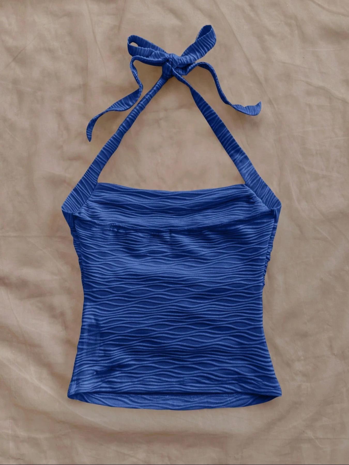 Women's Solid Boho Sleeveless Halter Top, Casual Minimalist Sleeveless Top for Summer, Ladies Clothes for Daily Wear