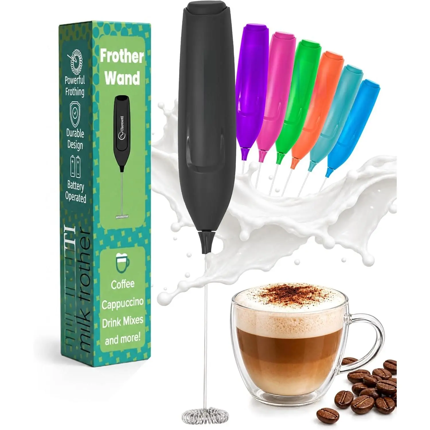 Frother Wand –  Milk Frother & Coffee Stirrers Electric, Matcha Whisk for Dreamy Lattes,  Coffee Mixer Wand & Blender Stirrer - Make Creamy Cappuccinos at  (Black)