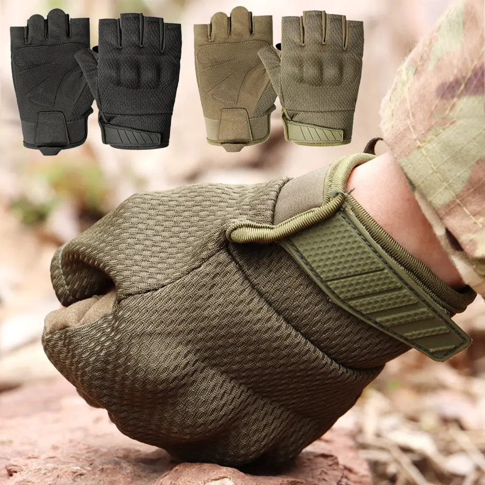 Men's Non-slip Fingerless Gloves, Suitable for Outdoor Cycling, Light Work, Shooting Practice, and Driving Slip-resistant and Shock-absorbing Gloves