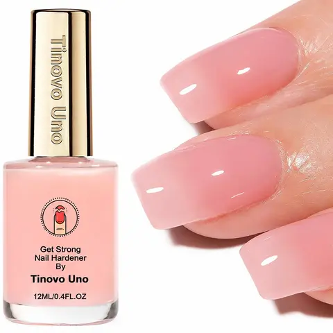 Tinovo Uno Logo Nail Strengthener -, Natural Pink/LED Gel Polish, Quick-Drying & Long-Lasting Shine, No Lamp Required, Alcohol-Free Formula, Suitable for Weak Nails, 12ml, Nail Care Solution, Manicure, Nail Care Item, Nail Products