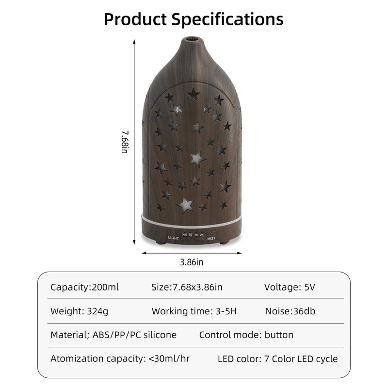 7 Color LED Ultrasonic Aromatherapy Diffuser with Auto Shutoff & Quiet Tech Humidifier Scent Oil Humidifier
