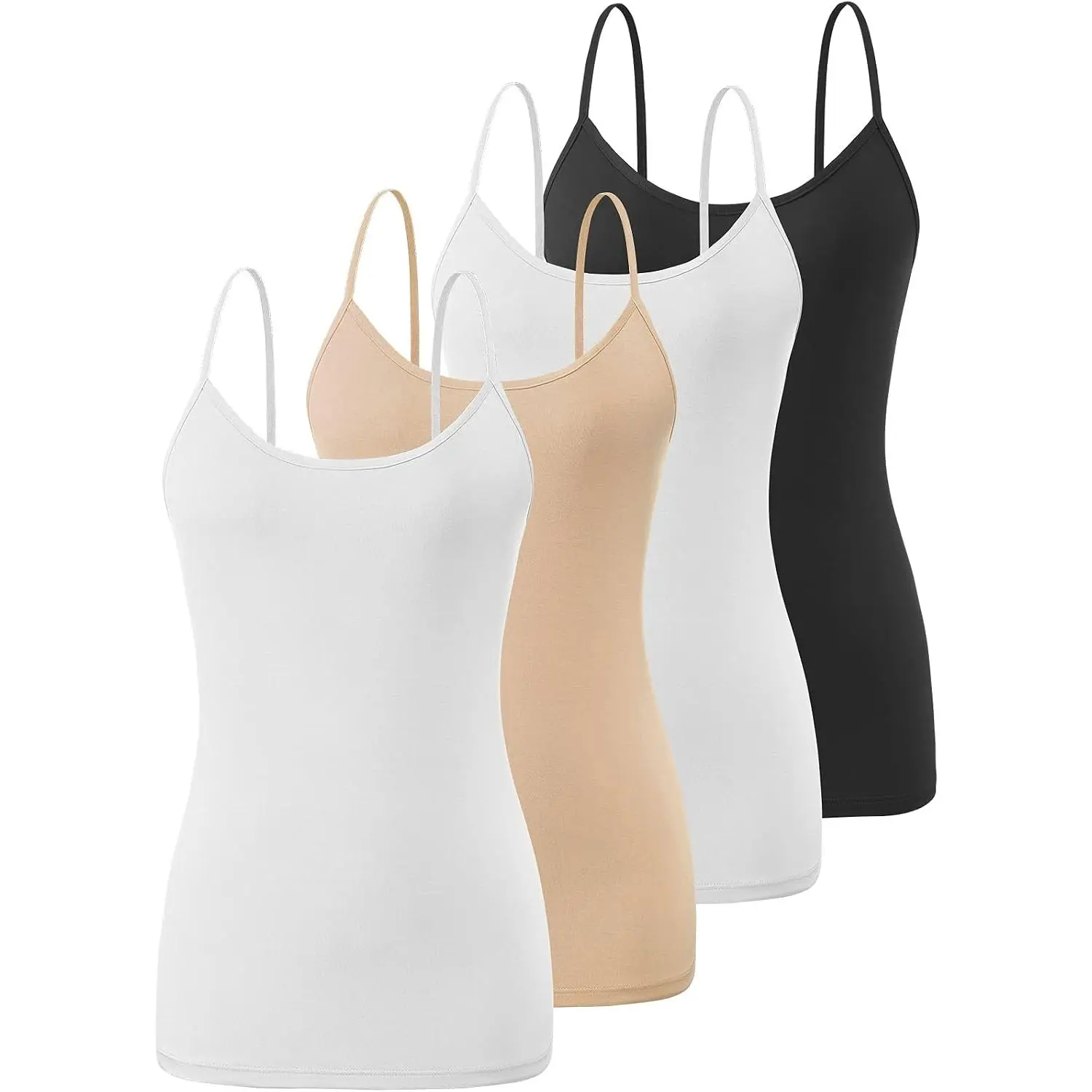 4 Pack Women’s Camisole Tank Tops Adjustable Spaghetti Strap Basic Ribbed Seamless Soft Stretch Layering Undershirt Cami Tops for Women