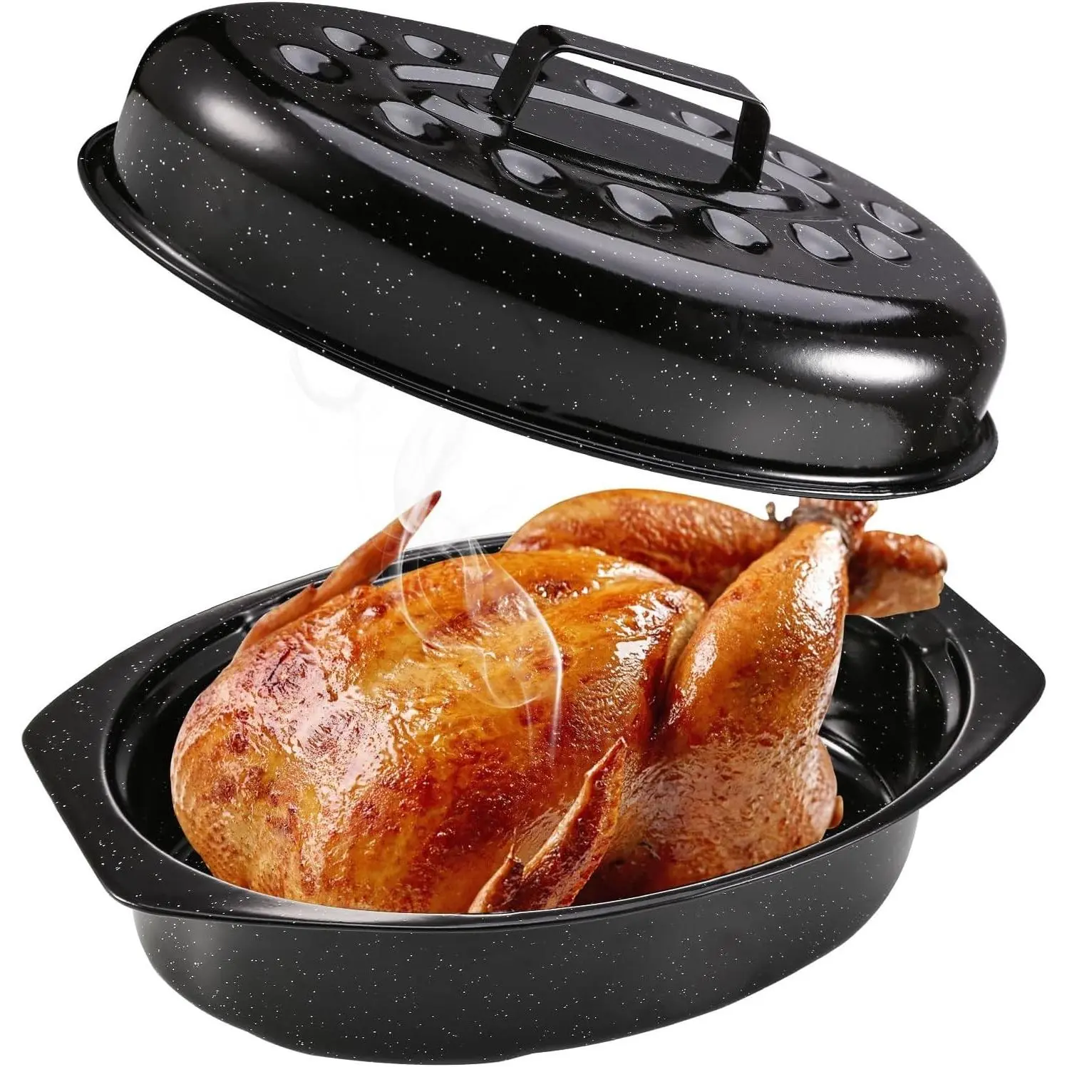 13-Inch 5 QT Black Covered Oval Roaster, Even Heating Family-Size Bread Pan & Roasting Pan with Lid
