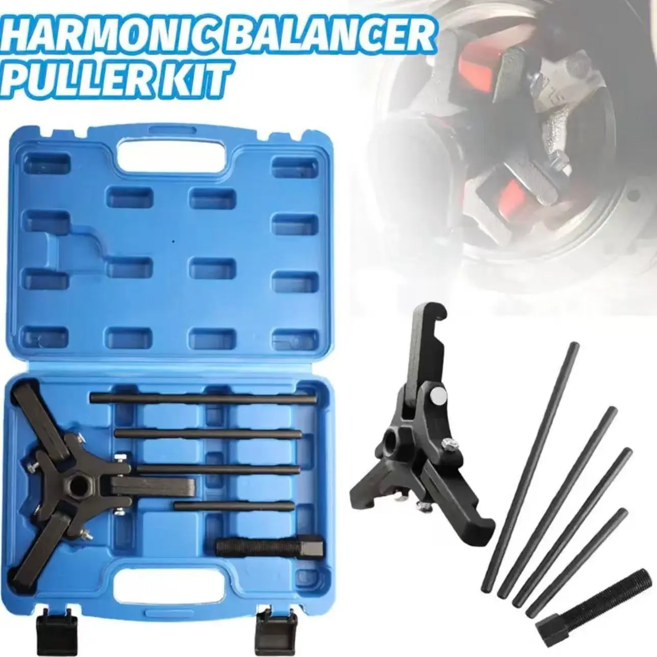 Audi O6 Harmonic Balancer Puller Tool Set, 6-Piece Three-Jaw Damper Wheel Remover Kit, Suitable for General Motors, Cadillac, Mitsubishi Suvs, Vans, Trucks
