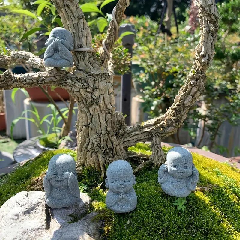 Cute Zen Style Resin Monk Statue, See No Evil Hear No Evil Speak No Evil Design, Perfect for Home and Garden Decor, Indoor and Outdoor Unique Buddha Statue