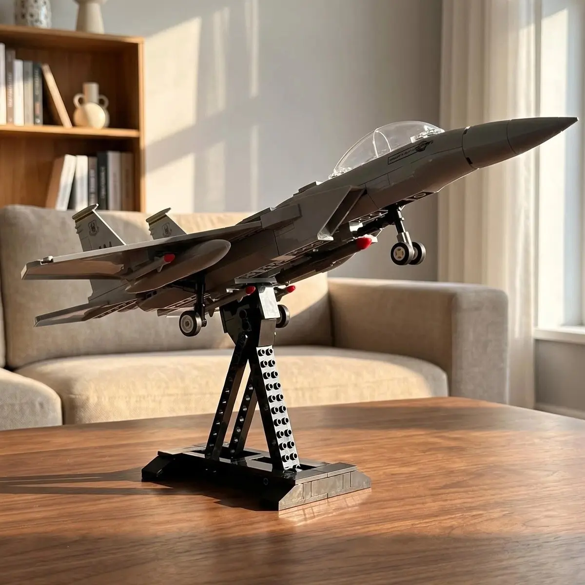 F-15 Eagle Fighter Jet Building Blocks Airplane Model Modern Military Aircraft Construction Toy Brick Set with Display Stand Desktop Office Decor Ornament Holiday Christmas Thanksgiving Gift for Boys Adults Creative Aviation Collectible Model Toy