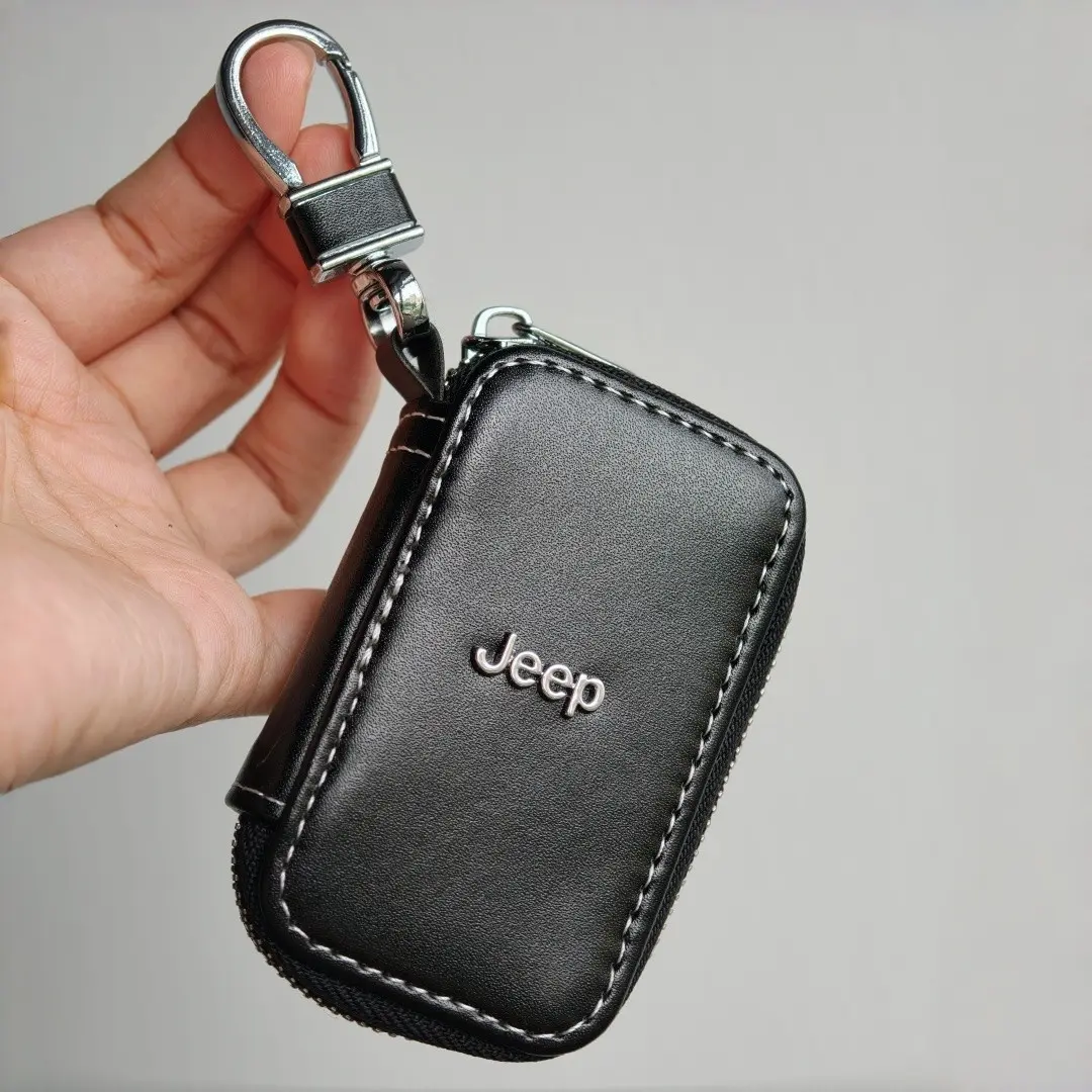 Car Key Fob Case with Zipper Closure, Metal Quick-Release Hook, Compatible with Jeep Wrangler, Cherokee, Compass, Liberty, Gladiator