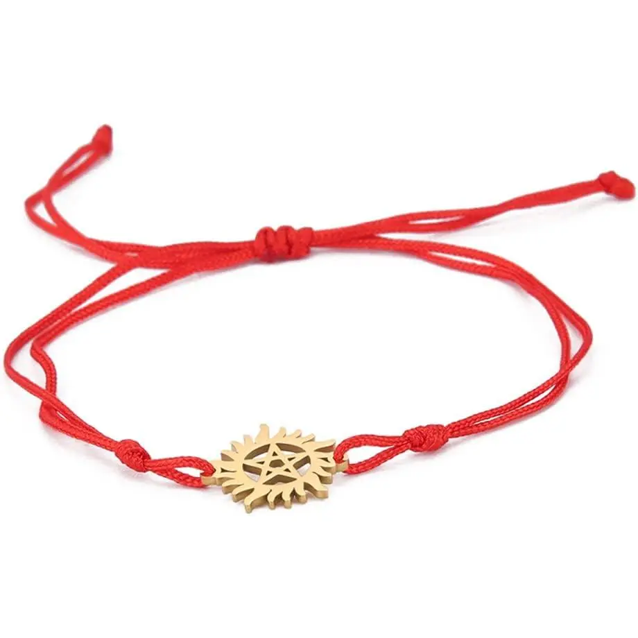 Pentagram Sun Bracelet For Women & Men Stainless Steel Hollow Out Supernatural Double Rope Bracelet Charms Wicca  Gifts