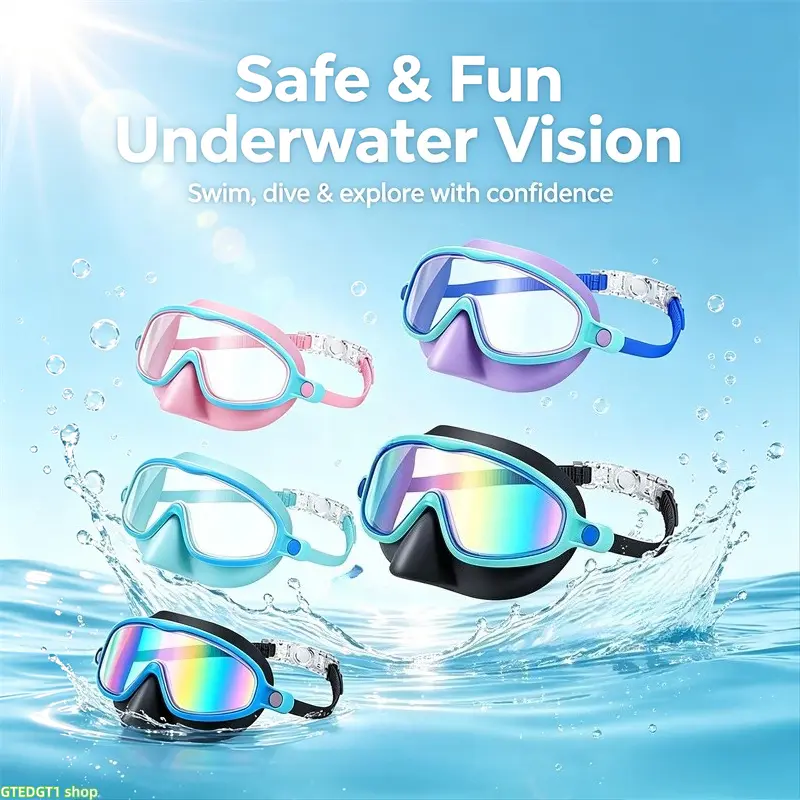 Kids' Swim Goggles 2-Piece Set (Includes Nose Clip and Earplugs) – Anti-Fog, Wide-Angle View, Suitable for Boys and Girls Aged 3–12 – Pool Gear goggles for swimming waterproof goggles water goggles