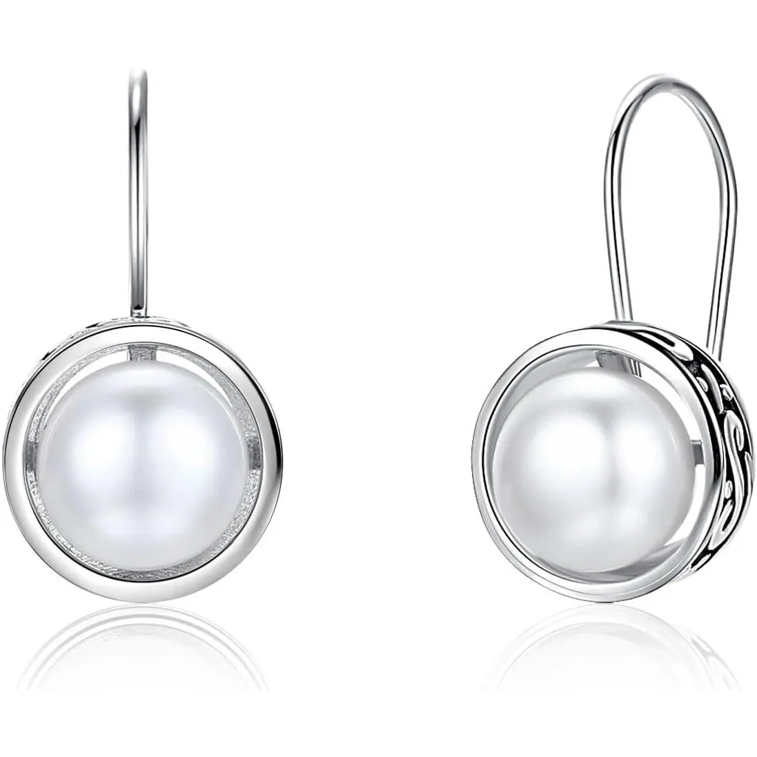 Women's Sterling Silver AAA+ Quality Leverback Hook Freshwater Cultured White Pearl Drop Earrings, Hypoallergenic Drop-Shape Dangle Jewelry
