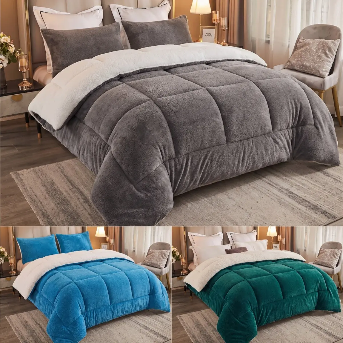 1pc Heavyweight Winter Comforter - Thickened Soft Plush quilt, duvet, Cloud quilt, Milk plush texture, Machine Washable Quilted Polyester Winter Bedding, Available in Blue, Gray - for Cold Weather & all Year Use, Bedding & Rustic Style Decor