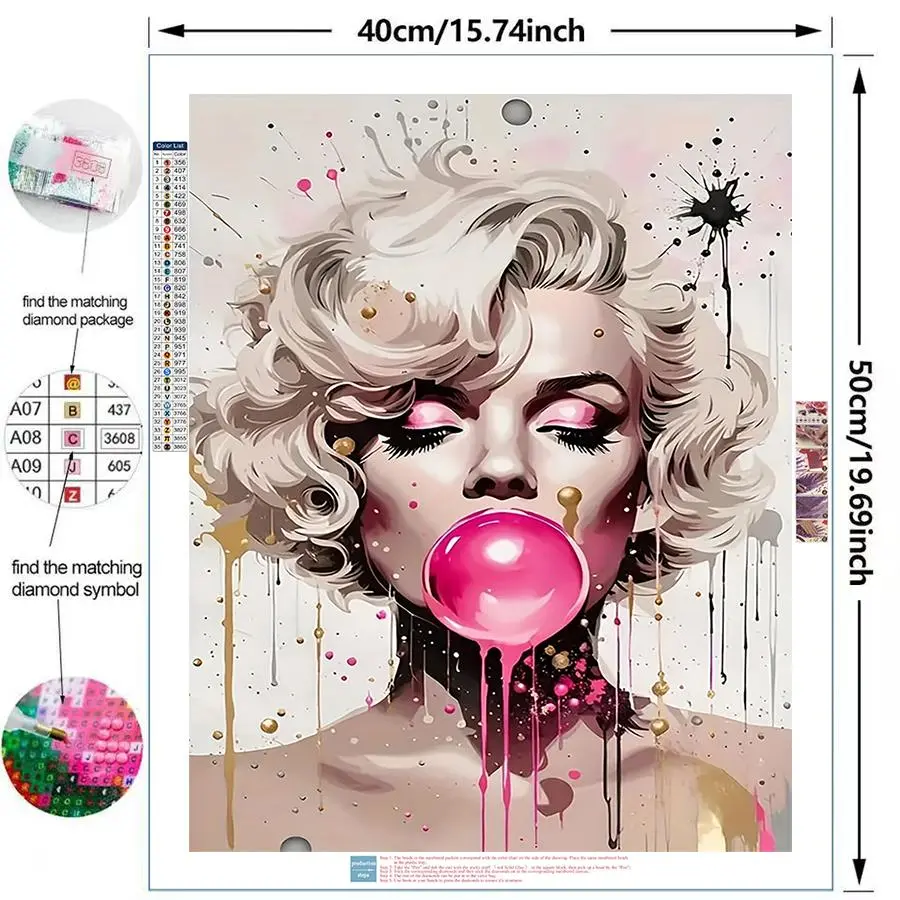 Marilyn Monroe Pattern DIY Diamond Arts Colorful Painting Kit without Frame, DIY 5D Diamond Arts Colorful Painting Kit, Wall Art Decor for Home, Diamond Pattern Design, Diamond Painting Kits, Handicraft