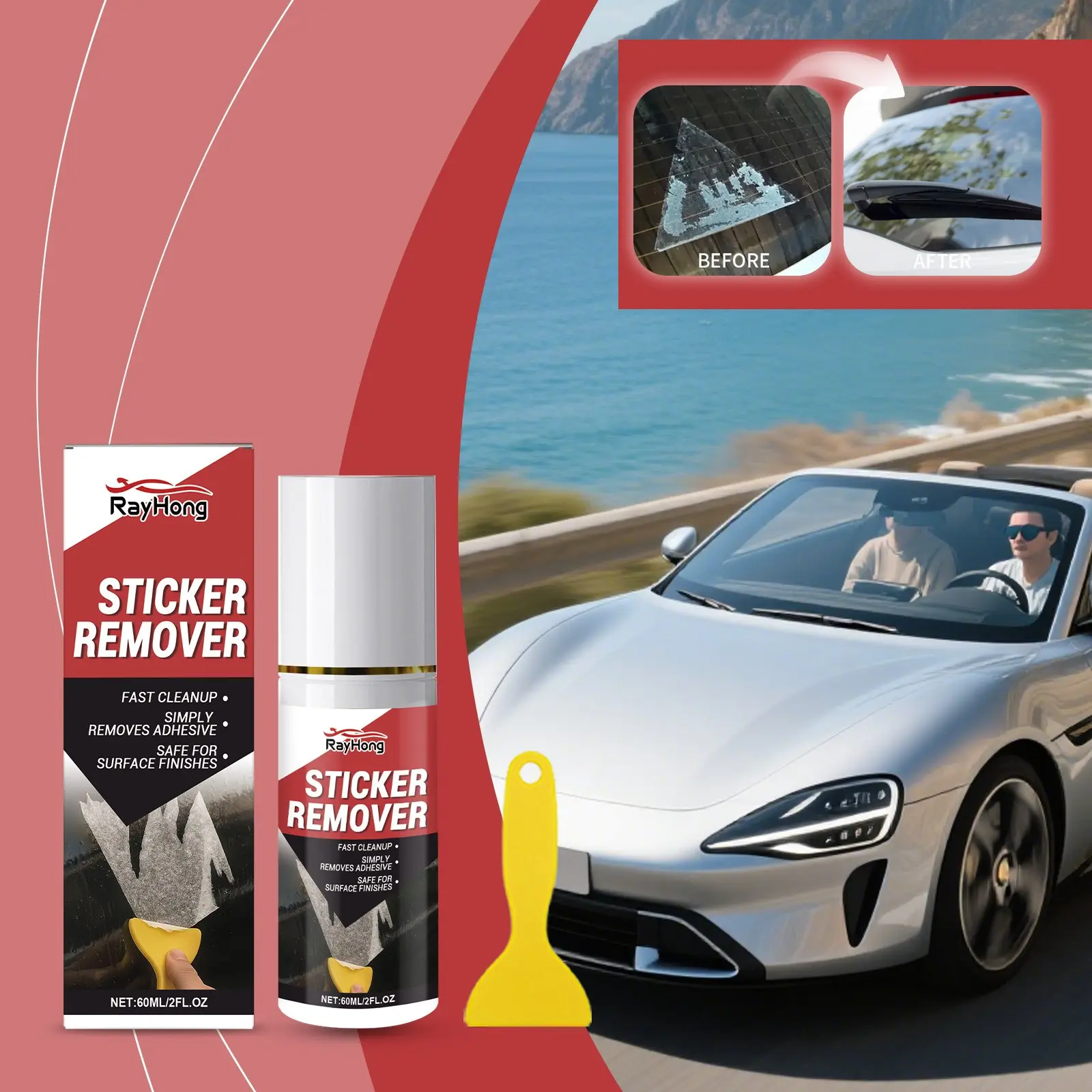 Car Adhesive Removal Kit, Multi-Functional Glue Remover, Quick Cleanup for Stickers, Suitable for Windows, Plastic, Metal, Includes Small Scraper