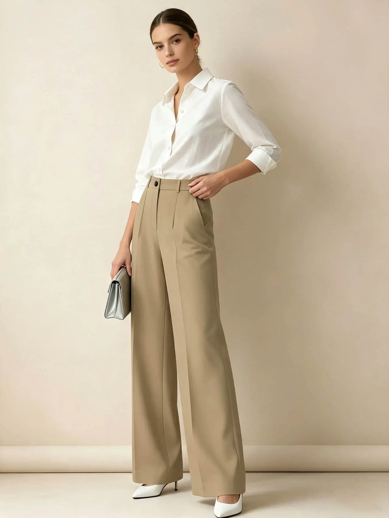 Plus size women's fashionable commuting solid color wide leg pants, Wide Leg Trousers, with a high waist and slimming design, suitable for all seasons, suitable for workplace commuting and daily wear