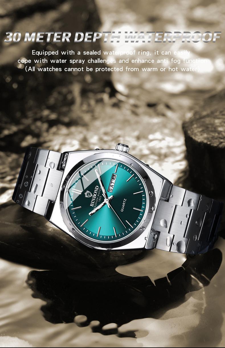 Valentine's Day Men's Casual Modern Round Analog Watch Fashionable Business Party Timepiece Waterproof Luminous Steel Strap Trendy Daily Wear