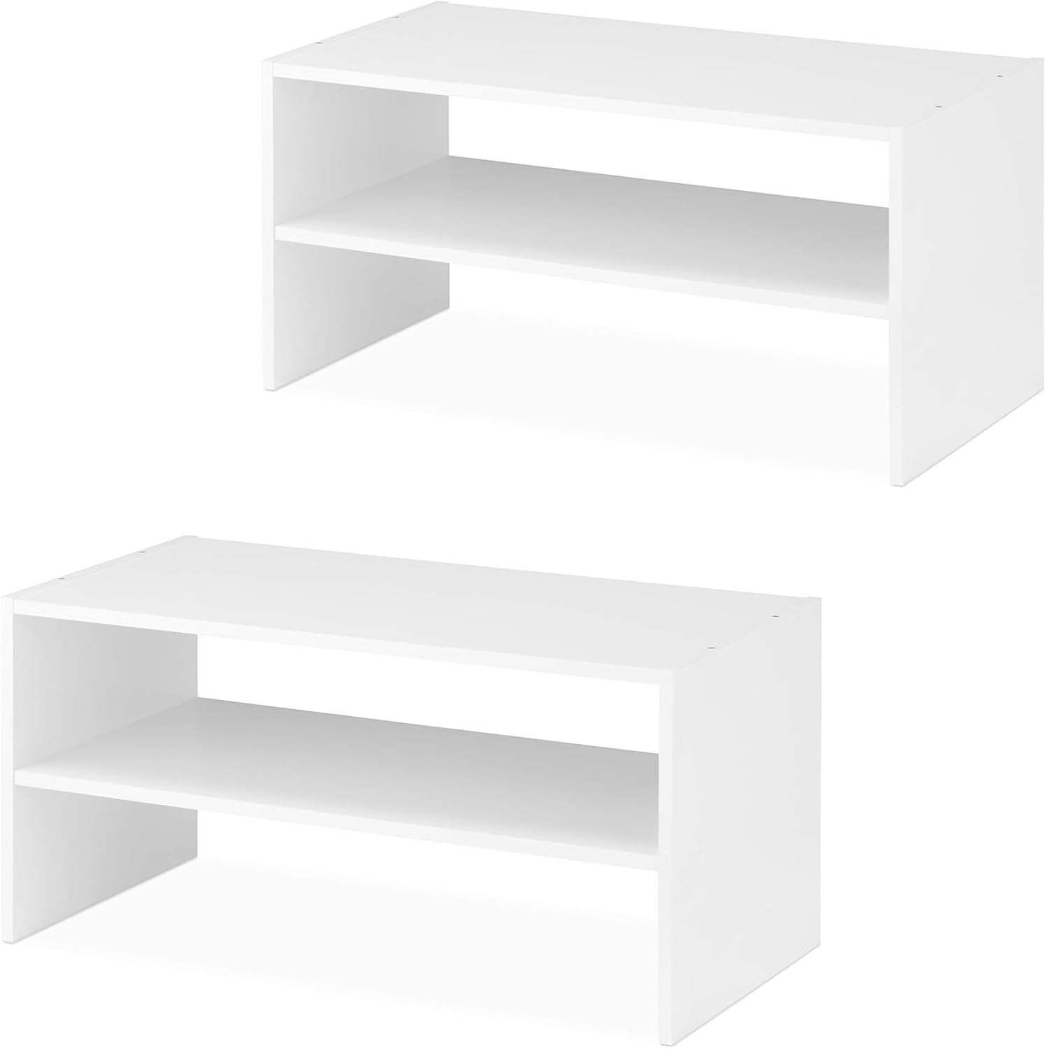 Wood Stackable 2-Shelf Shoe Rack, White, 24 inches