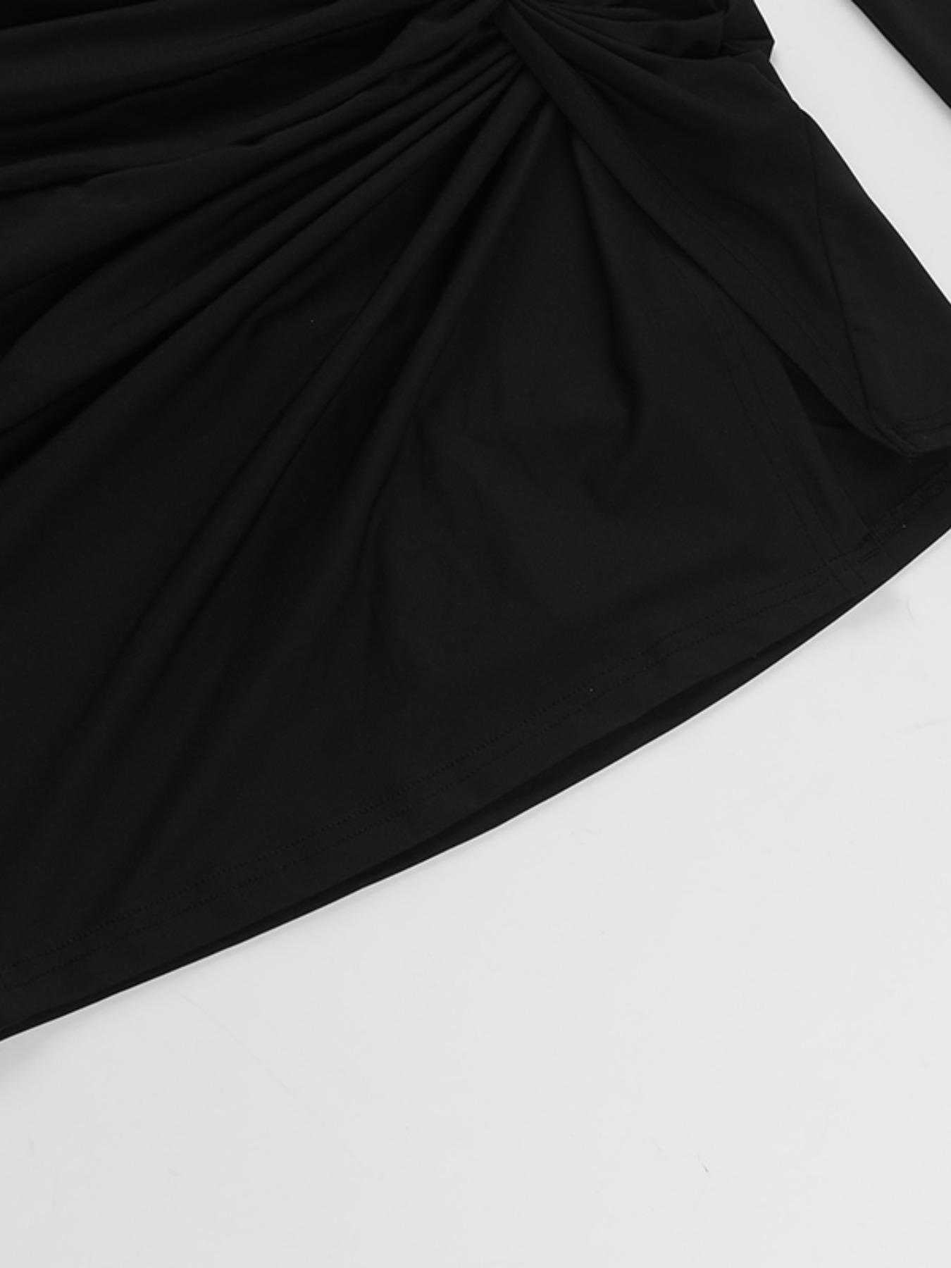 Women's Solid Long Sleeve Bodycon Slit Dress, Casual Fashion Mini Dress for Spring Daily Outdoor Wear, Ladies Clothes for All Seasons