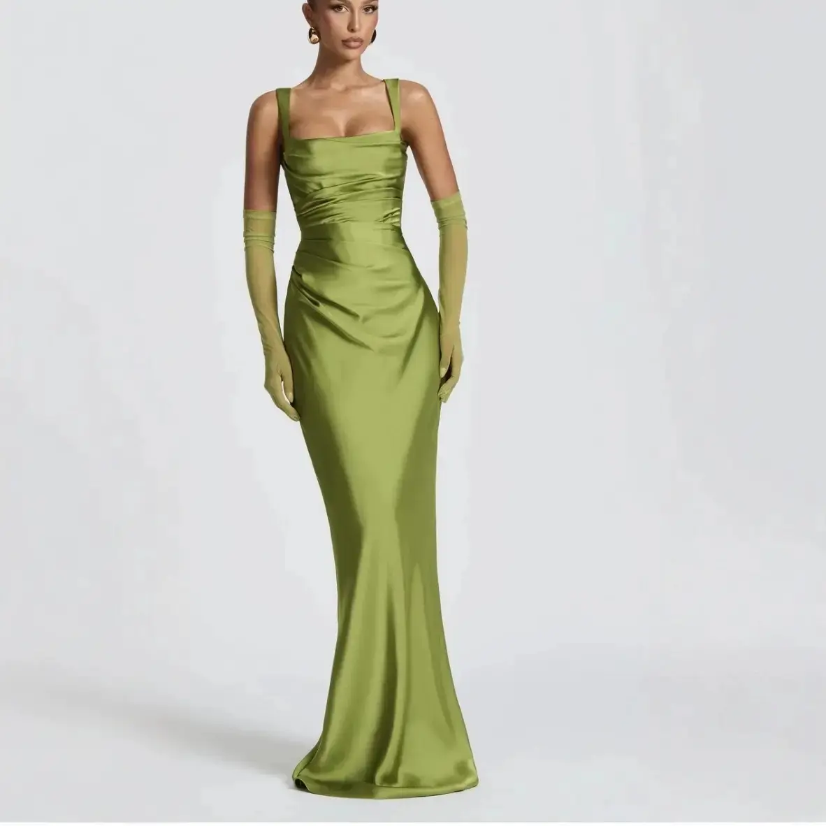 Bright green bridesmaid dress original New style fashionable and elegant slim-fit solid color dress with a scarf for wedding bridesmaids