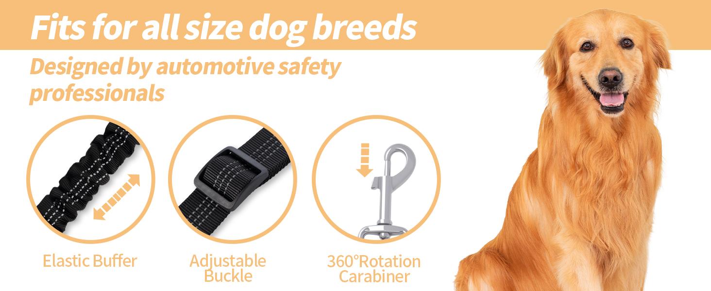 Dog Seat Belt for Car – Adjustable Safety Harness with Elastic Cushioning, Anti-Tangle Seatbelt Leash, Reinforced Metal Buckle for Small & Medium Dogs (Black)