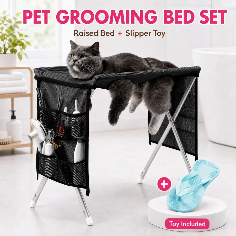 Elevated Pet Bathing Beauty Bed Set, Includes Slippers Toy, Anti-Movement Design, Suitable for Cats, Dogs and Kittens, Grooming Essentials