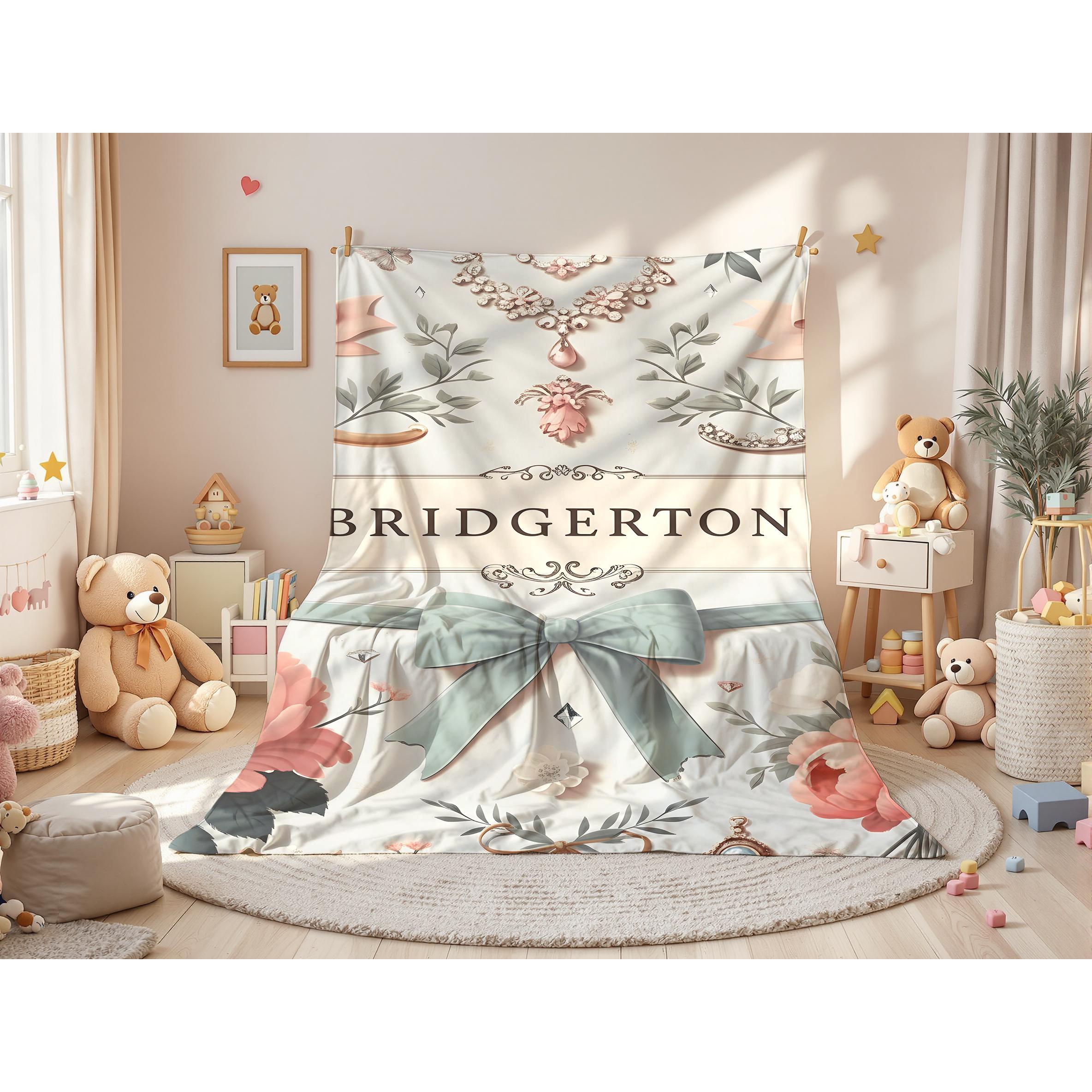 Bridgerton Grandeur Flannel Blanket Soft Lightweight Elegant Home Decor Immersive Binge Watching Exquisite Jewelry Floral Design Cozy Warmth for Bed Sofa Living Room