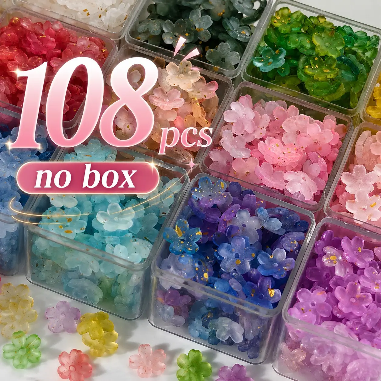108Pcs 10.5mm 12 Colors 3D Plum Blossom Beads with Hole, Beads For Crafts, Vintage Chinese Hairpin Flower DIY Accessories, No Box