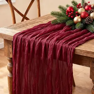 Burgundy Table Runner, 10FT Boho Rustic Burgundy Maroon Table Runner 120inch Cheese Cloth Red Runner for Wedding Christmas Birthday Holiday Party Decorations