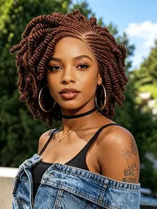6 Inch Full Lace Spring Twist Synthetic Braided Bob Wig, Pre-Plucked Baby Hair, Adjustable Straps, Natural Look, Comfortable Fit