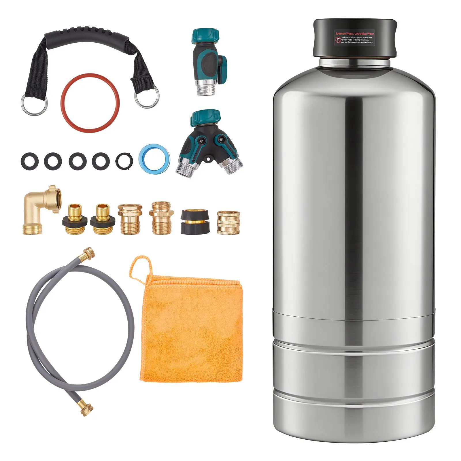 VEVOR RV Water Softener, 16, 000 Grain, Portable Water Softener with NPT 3/4" Fittings, Food-Grade Resin, Stainless Steel, Quick Connect, for RVs, Trailers, Boats, Mobile Car Washing, Pressure Washing