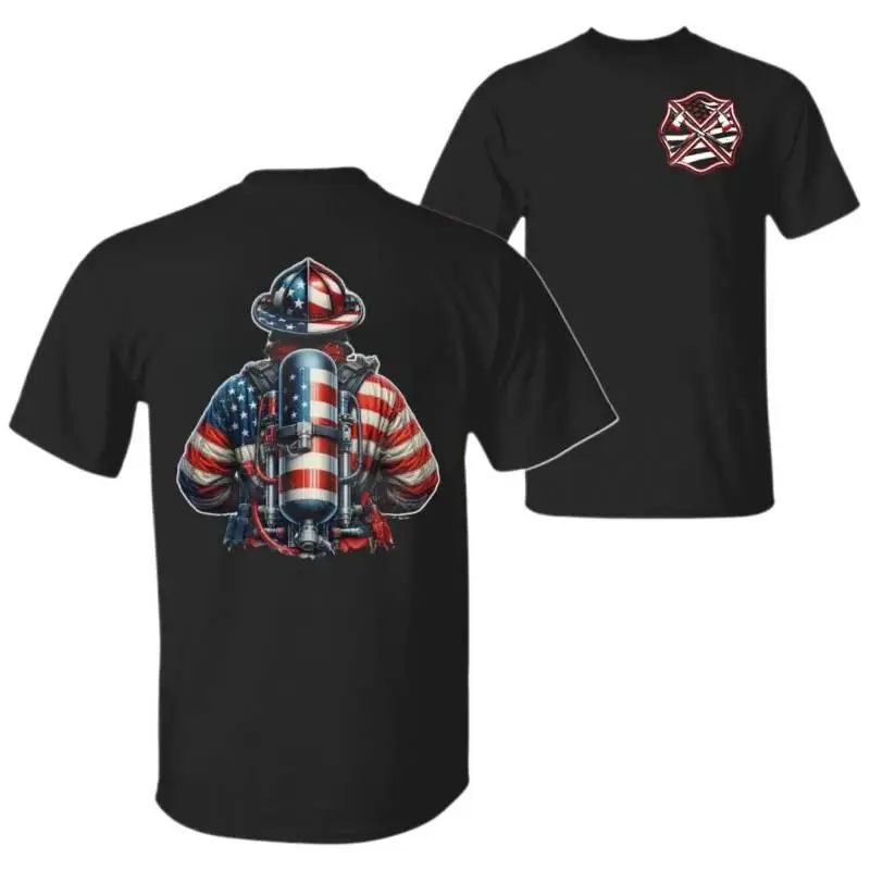 🔥 Patriotic Firefighter Graphic T-Shirt for Men & Women, American Flag First Responder Tee, Fireman Support Cotton Shirt, Vintage Emergency Services Apparel, Casual Everyday Streetwear Top, Unique Gift for Firefighters, EMT & Hero Supporters