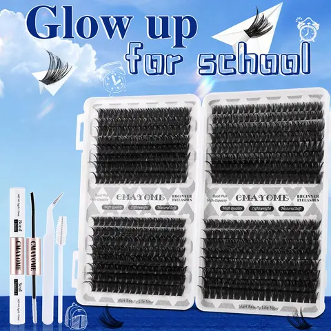 Multiple options: 640/592/576 Thick Individual Lash Kit, Cosmetic False Lashes, 10D-150D Mixed Density, with Glue & Tools, Thick, Waterproof, Long-Lasting Lashes, 3D Dimensional Eye Makeup, Suitable for Daily Dates and Various Occasions #BeginnerKit