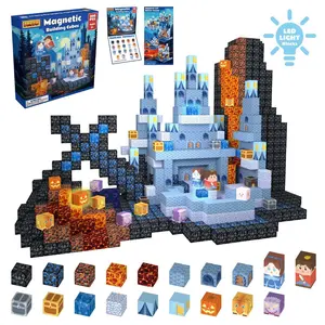 Magnetic LED Light Castle Building Set for Kids 100/200-Piece Magnetic blocks  High-Quality kids Birthday Gift for Boys Girls LED Light Function Creative Toy for Kids 3 4 5 6 7 8 9 Years Old Interactive Parent-Child Funconstruction kit,relief toy