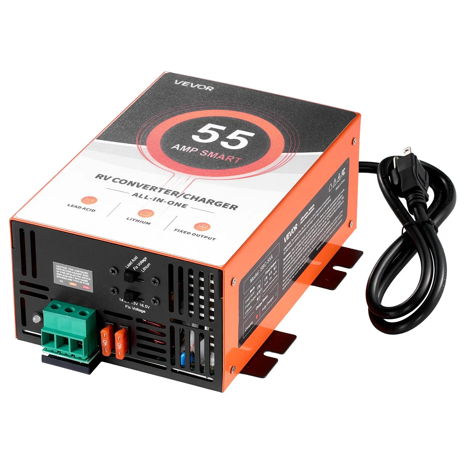 VEVOR RV Power Converter, 55 Amp, 110V AC to 12V DC RV Converter Battery Charger, Multi Stage Smart Charging, 13V to 16.5V Operating Range, Compatible with Lithium & Lead Acid Battery, for Camper